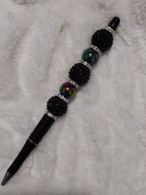 Beaded Bling Black Tall Pen with Iridescent Accent